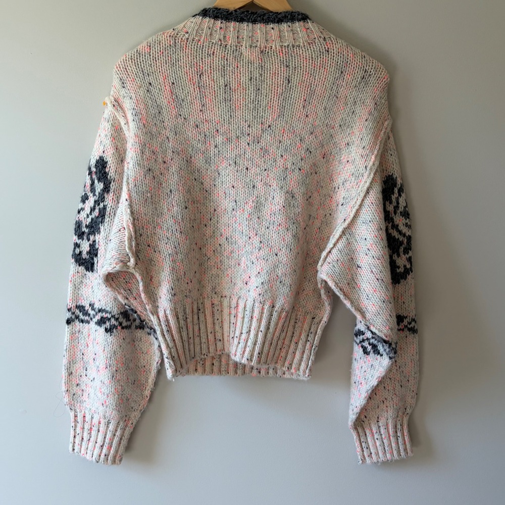 Kimchi Blue Rose Intarsia Confetti Knit Mock Neck Sweater Cream Pink Small - Picture 2 of 5